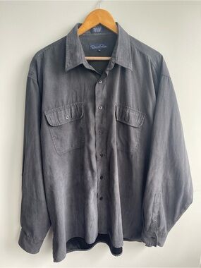 Oscar de la Renta Charcoal Gray Button-Up Shirt